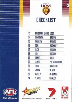 2012 Select AFL Champions #13 Brisbane Lions Back